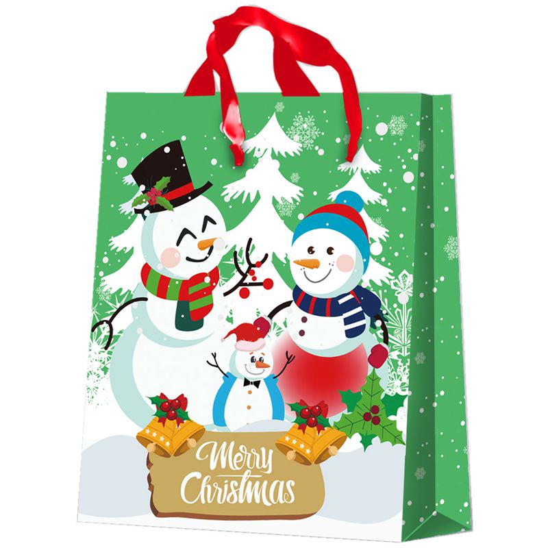 Bolsas de papel de regalo de fiesta de muñeco de nieve de Navidad vívidas impresas en fábrica