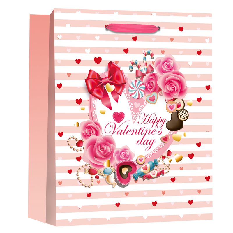 Bolsas de papel impresas personalizables para regalo de compras con temática del día de San Valentín