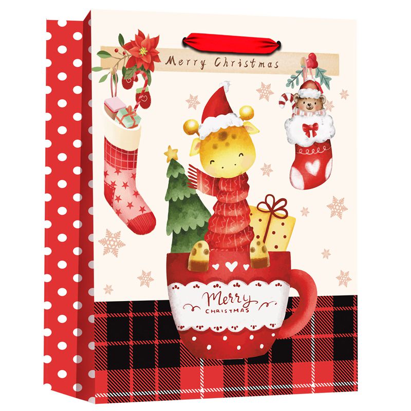 Bolsa de regalo de papel impresa personalizada para compras de fiesta de Feliz Navidad